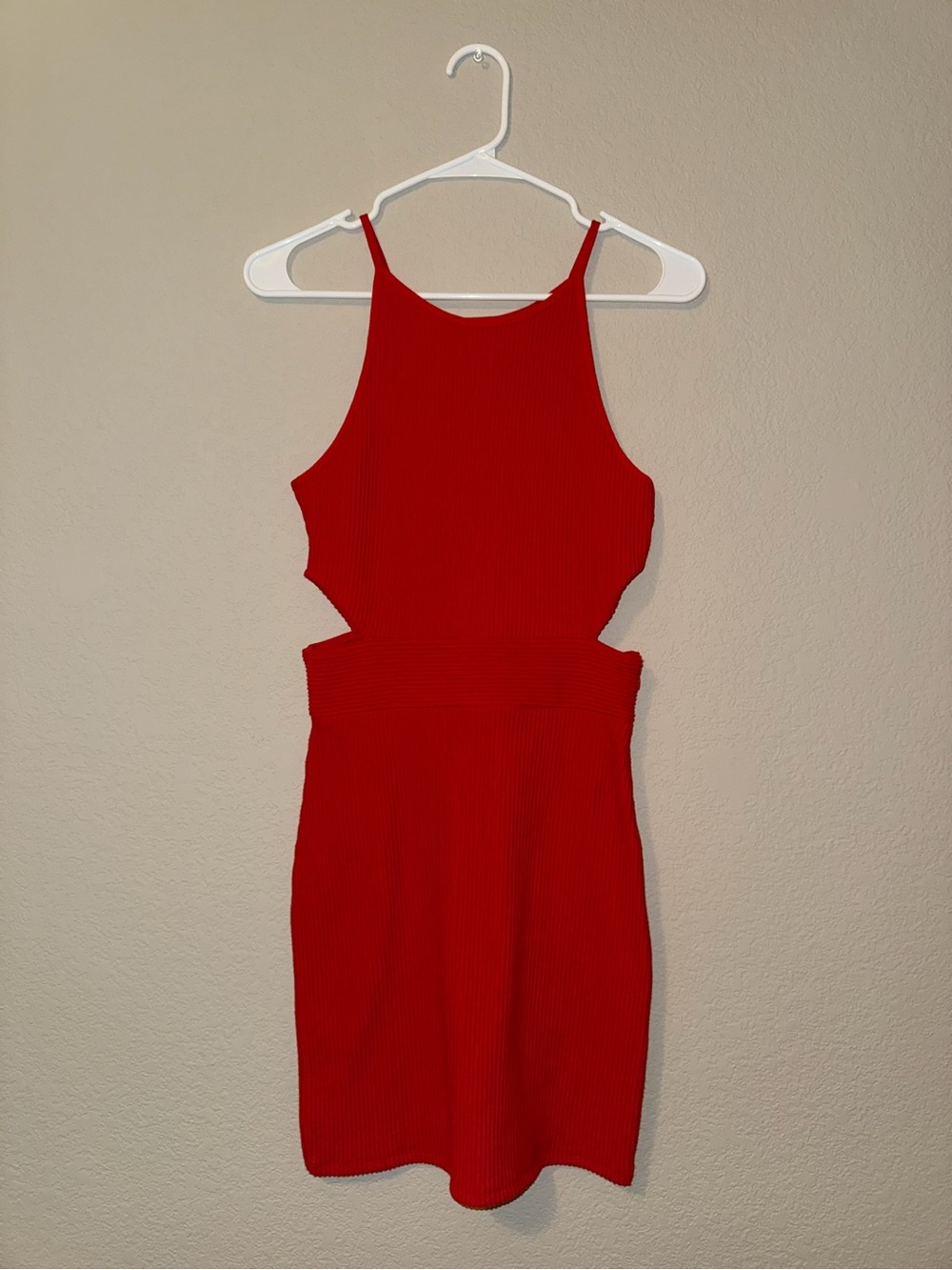 Topshop Red Ribbed Cutout Mini Dress